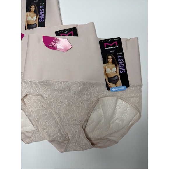MAIDENFORM Cool Comfort Tame Tummy Sand Lace Brief Firm Control Panty LG 3 PACK - Picture 2 of 5